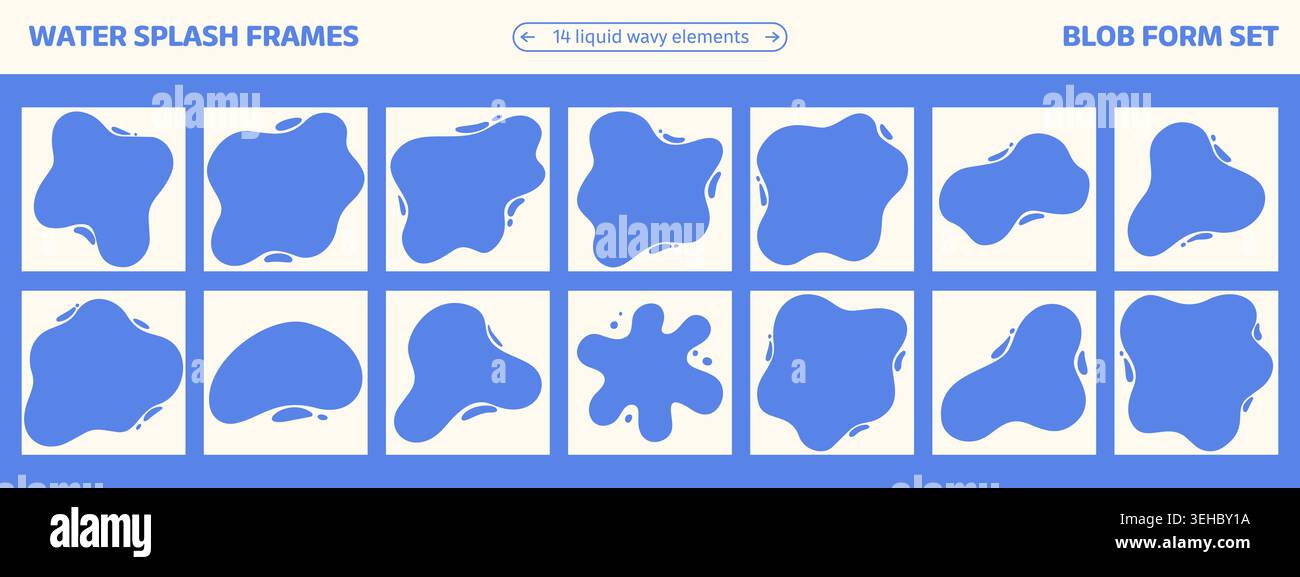 Abstract water splash frames with rounded blobs. Milk organic forms. Liquid blobs set Stock Vector