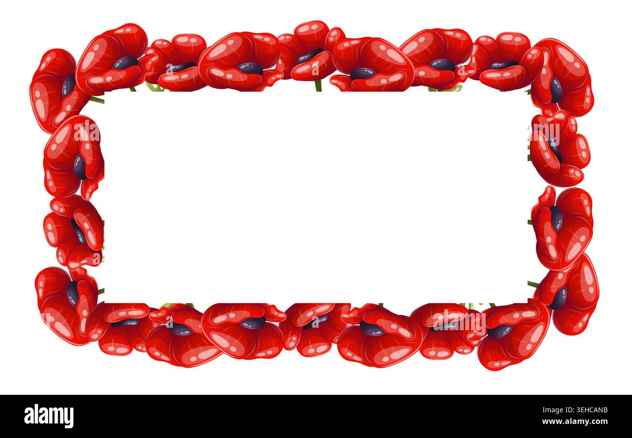 Vector rectangular frame with red poppies Stock Vector