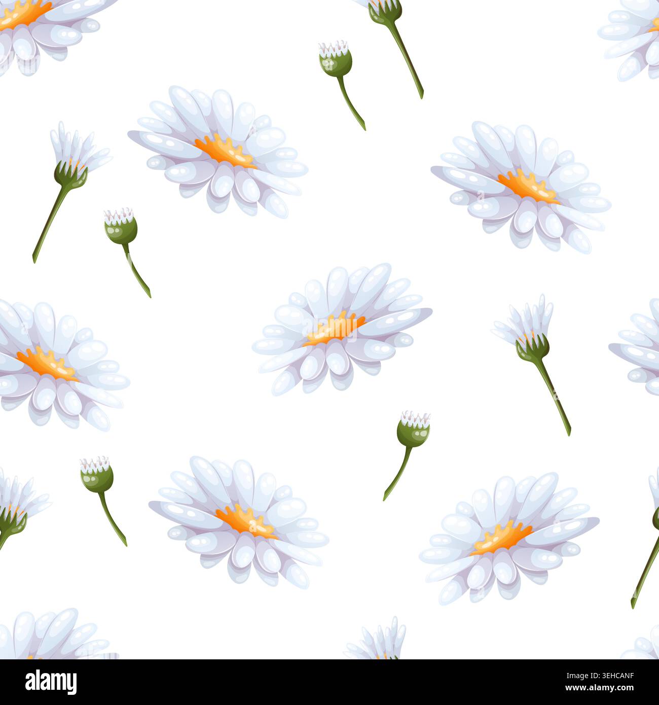 Seamless vector pattern with white daisies and buds Stock Vector