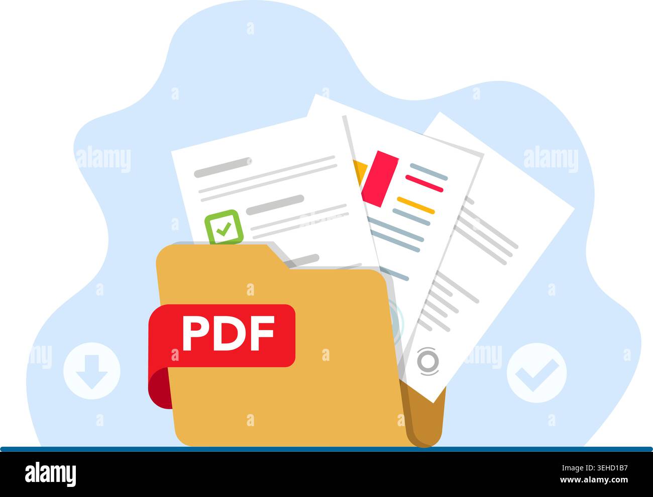Flat vector illustration of a yellow folder containing PDF documents ...
