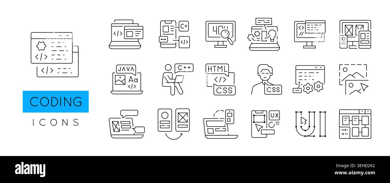 Coding Icons Set Stock Vector