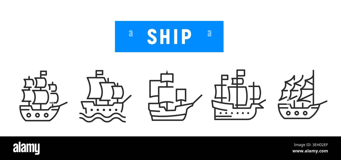 Ship Icons Set Stock Vector