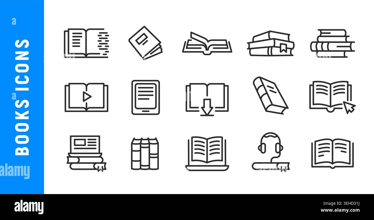Books Icons Set Stock Vector
