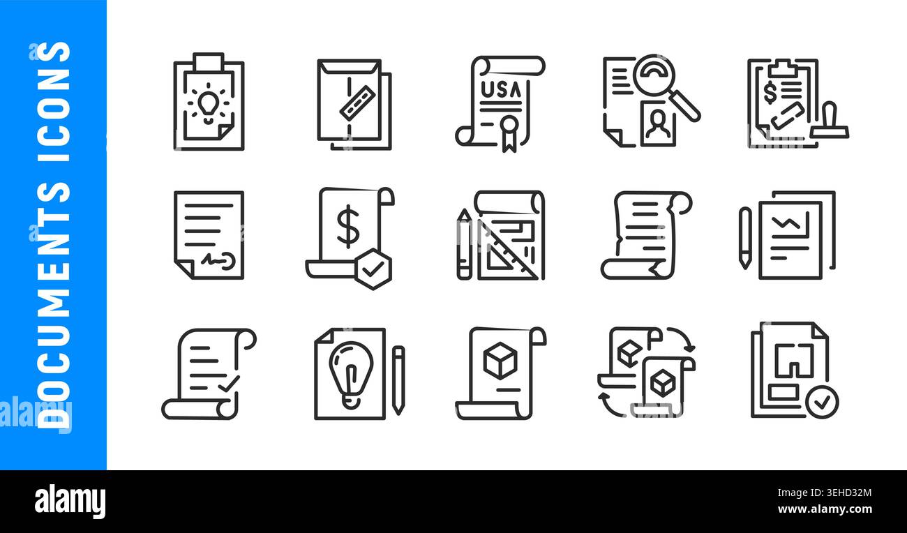 Documents Icons Set Stock Vector