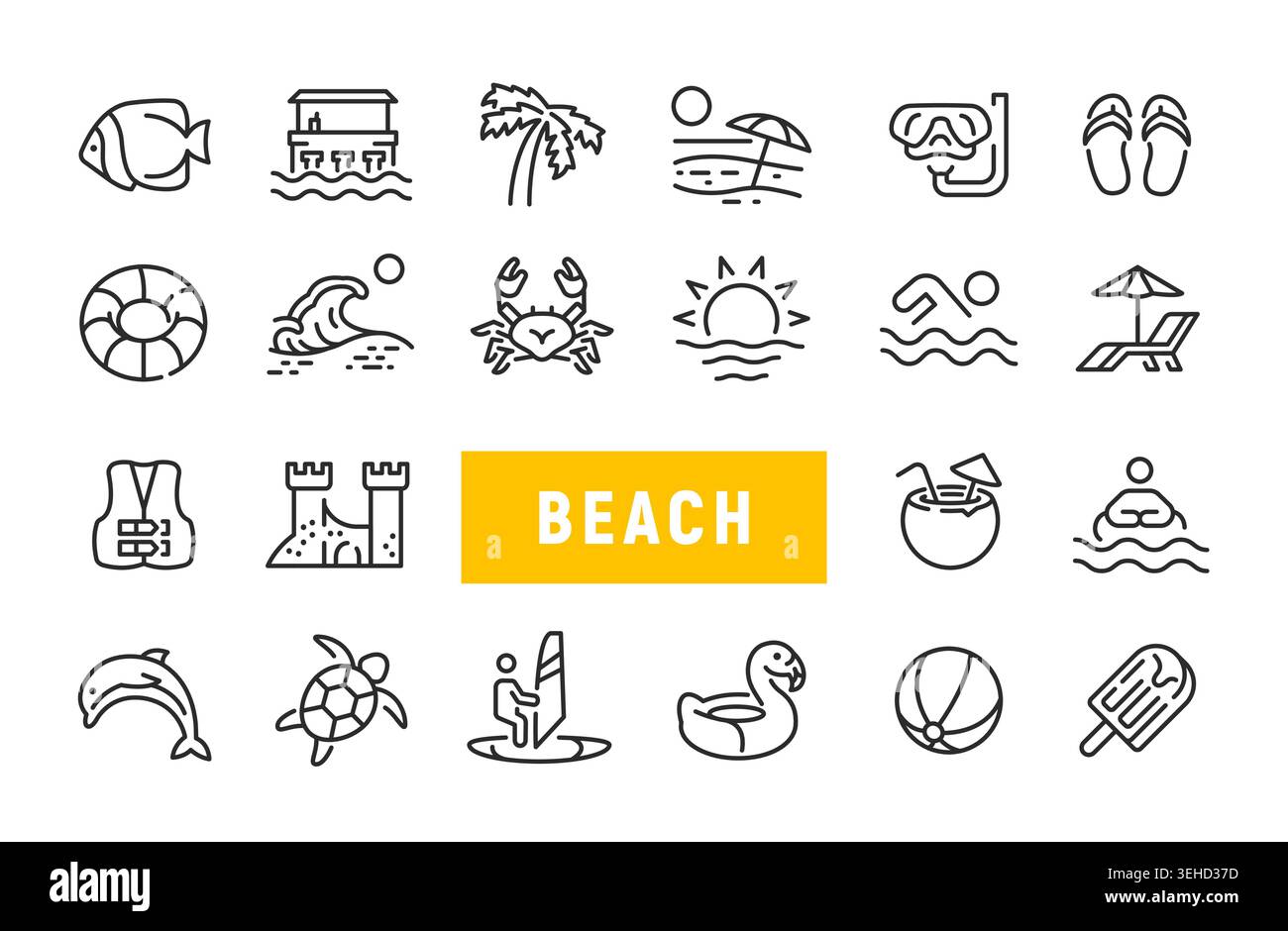 Beach Icons Set Stock Vector