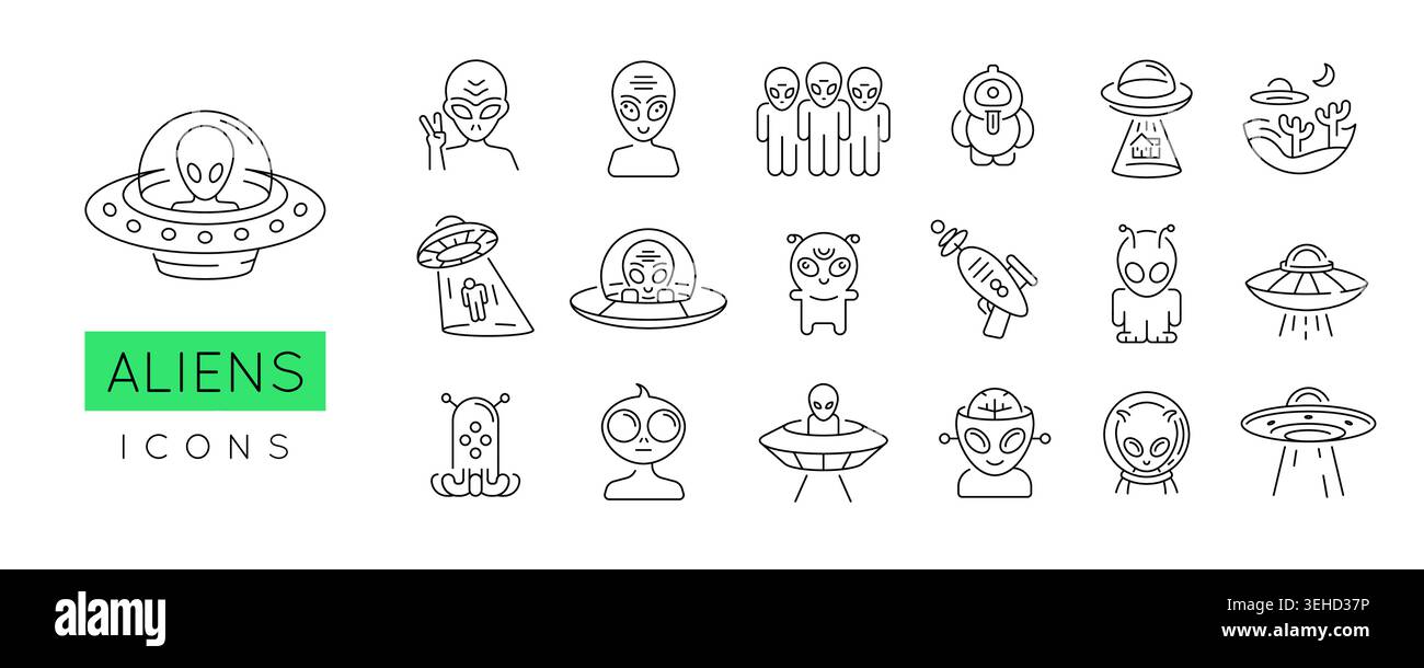 Aliens Icons Set Stock Vector