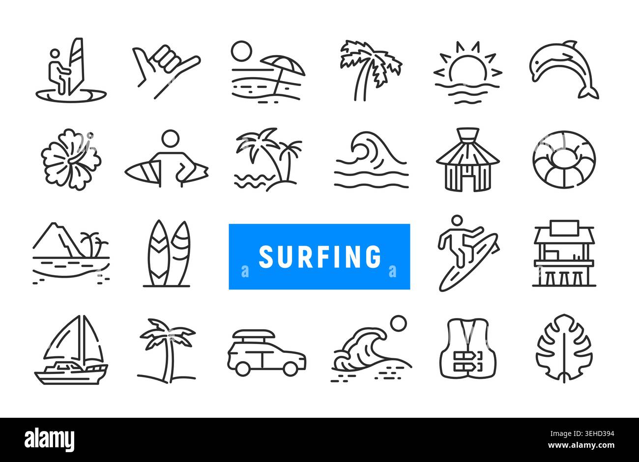 Surfing Icons Set Stock Vector