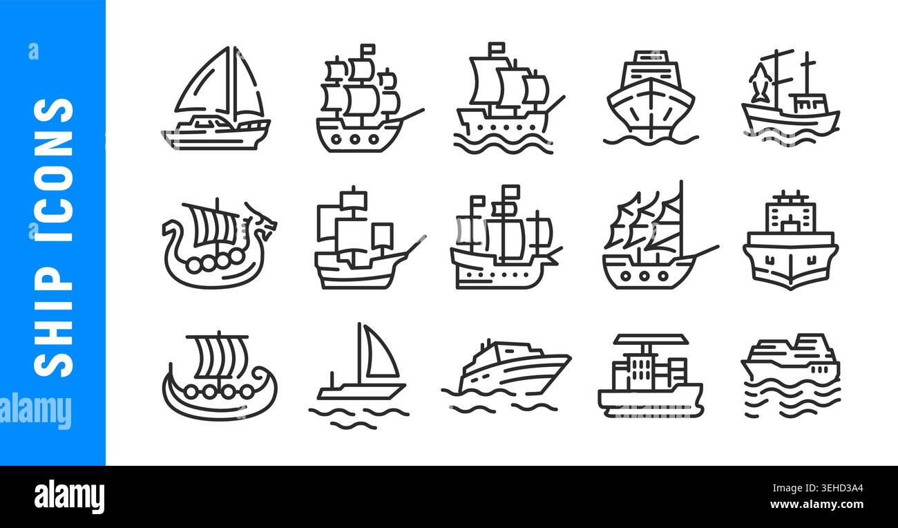 Ship Icons Set Stock Vector