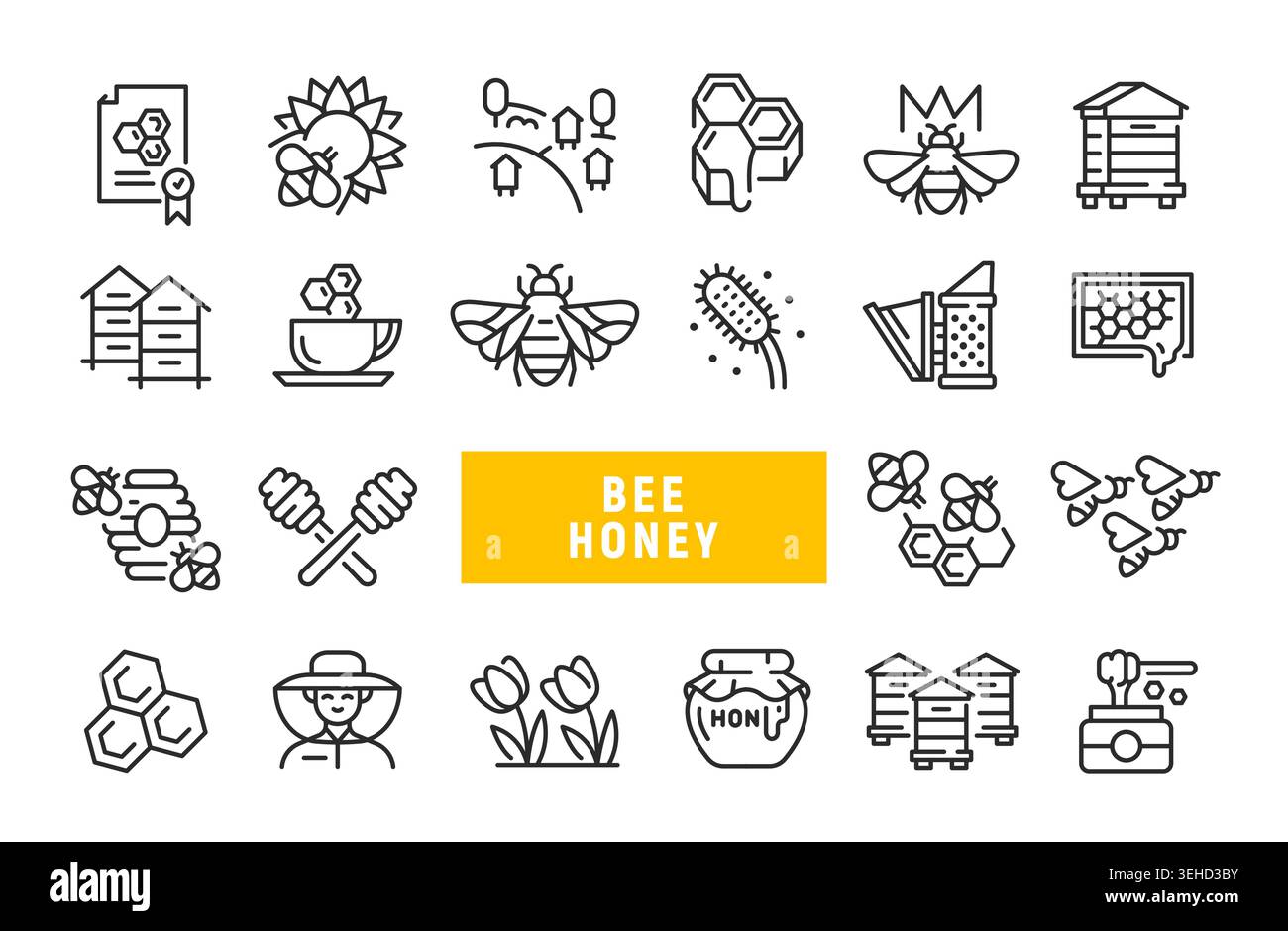 Bee Honey Icons Set Stock Vector