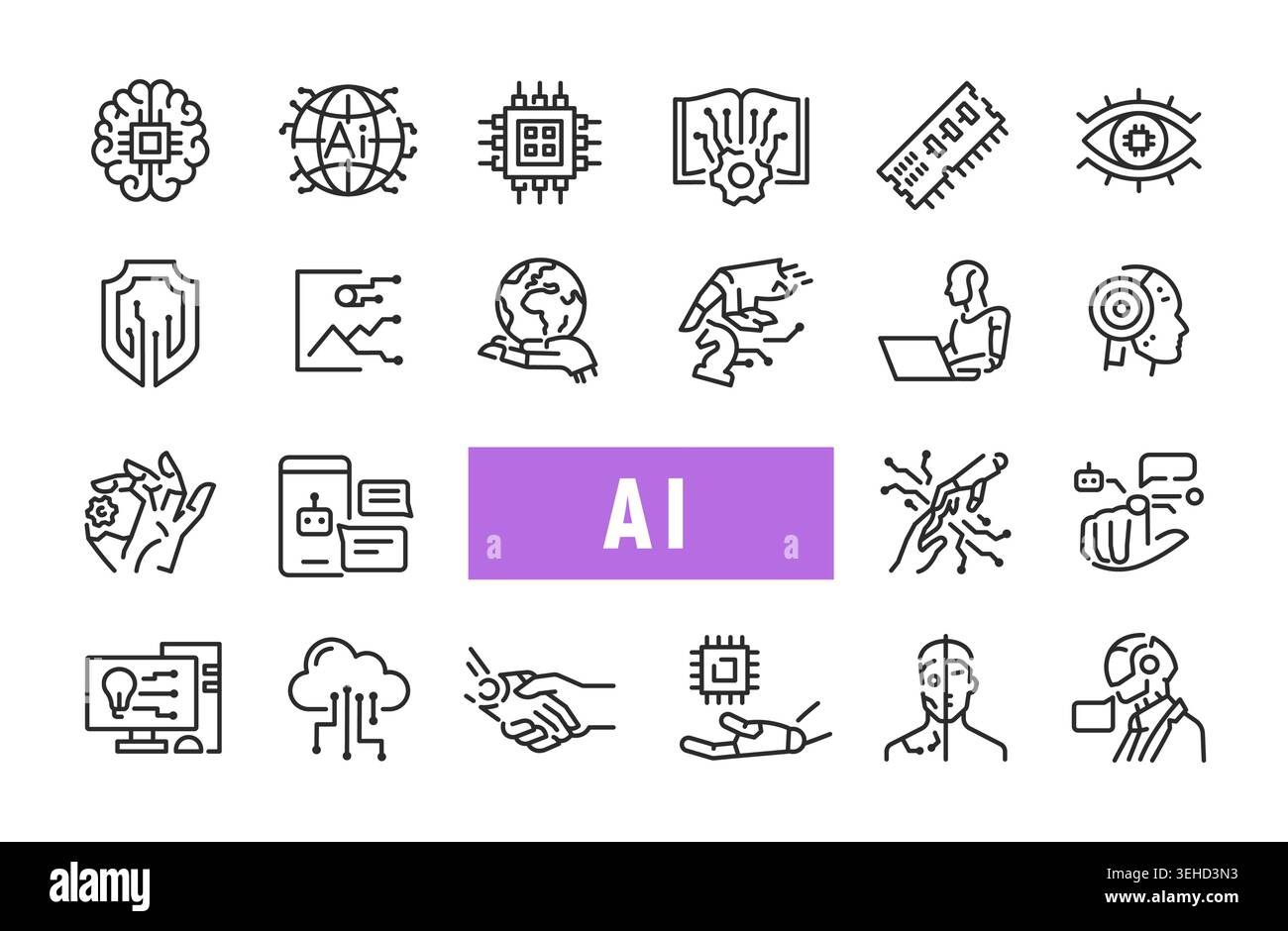 Artificial Intelligence Icons Set Stock Vector