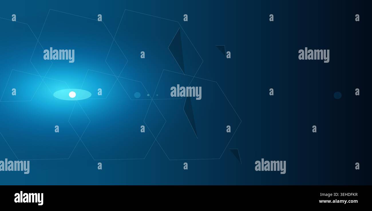Abstract geometric hexagon pattern with glowing light effect on dark blue Stock Vector