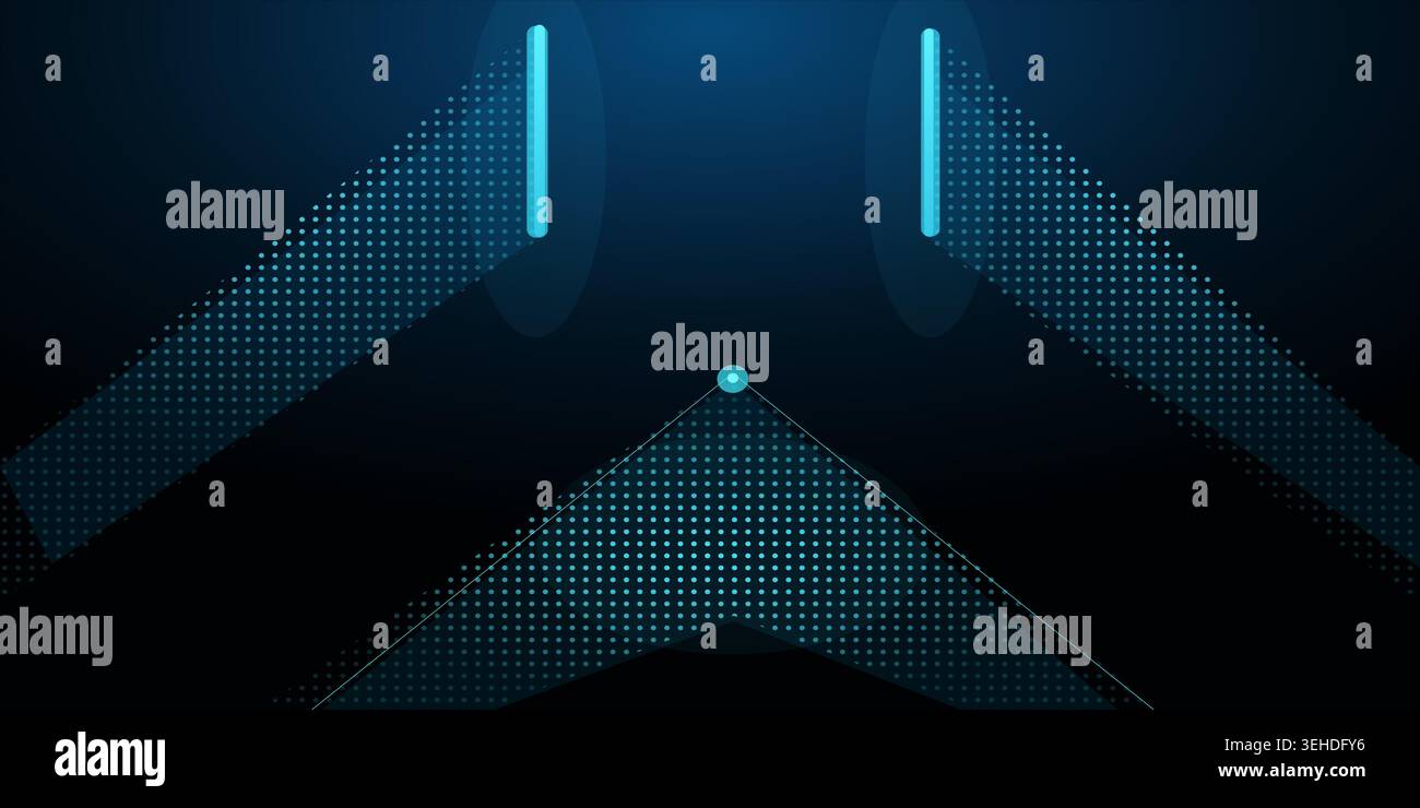 Abstract digital interface design with glowing light beams on dark backdrop Stock Vector