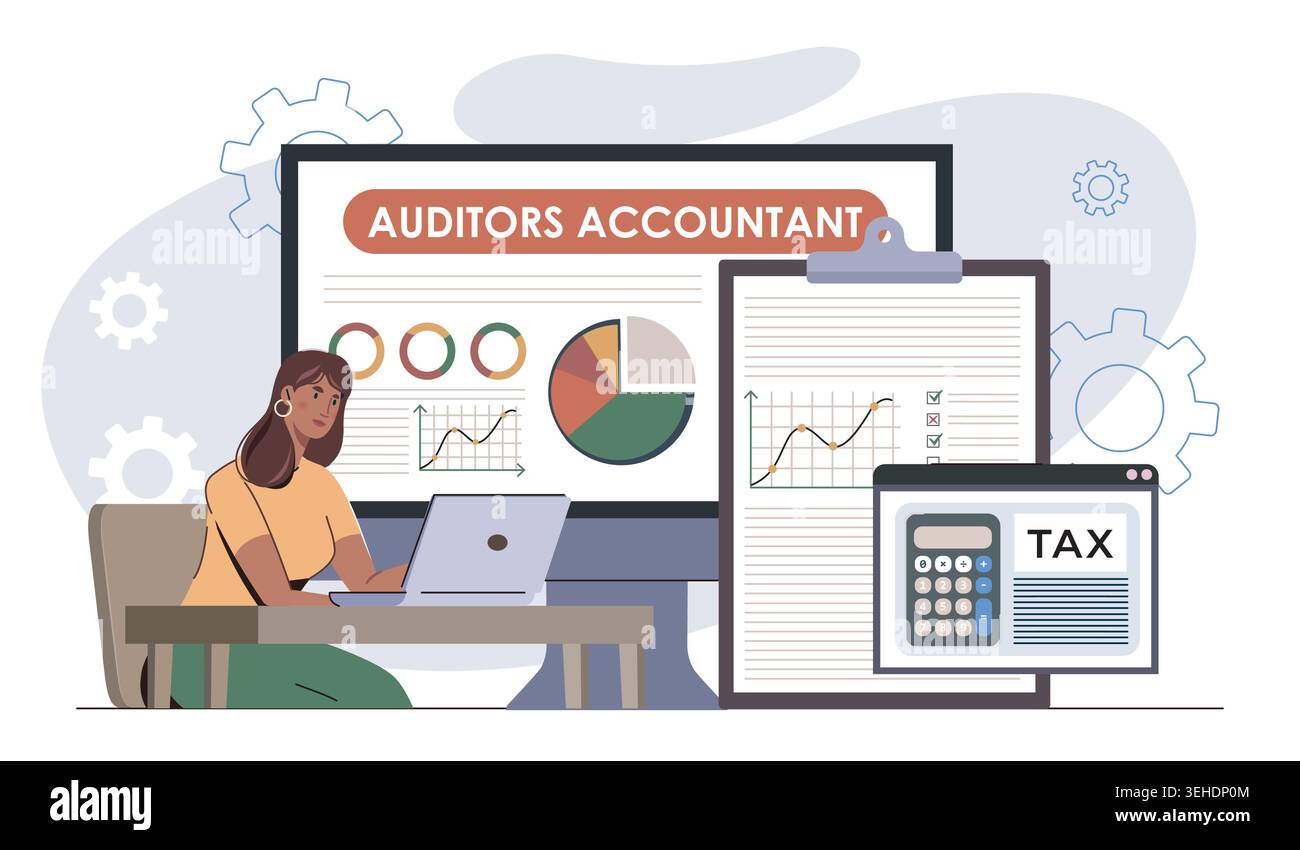 Accounting audit workspace. Vector illustration Stock Vector