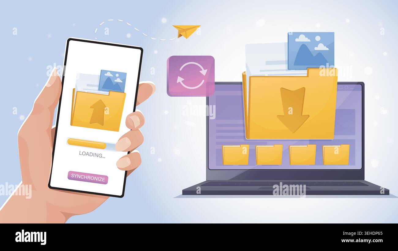 Mobile to laptop sync.. Vector illustration Stock Vector