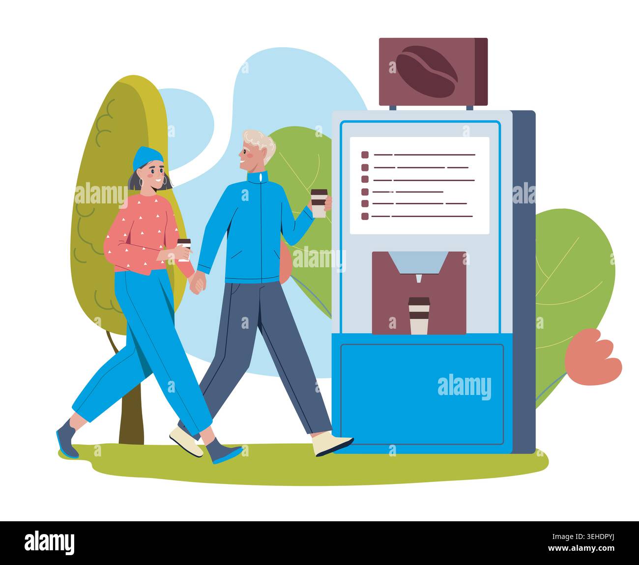 Couple at coffee vending machine. Vector illustration Stock Vector