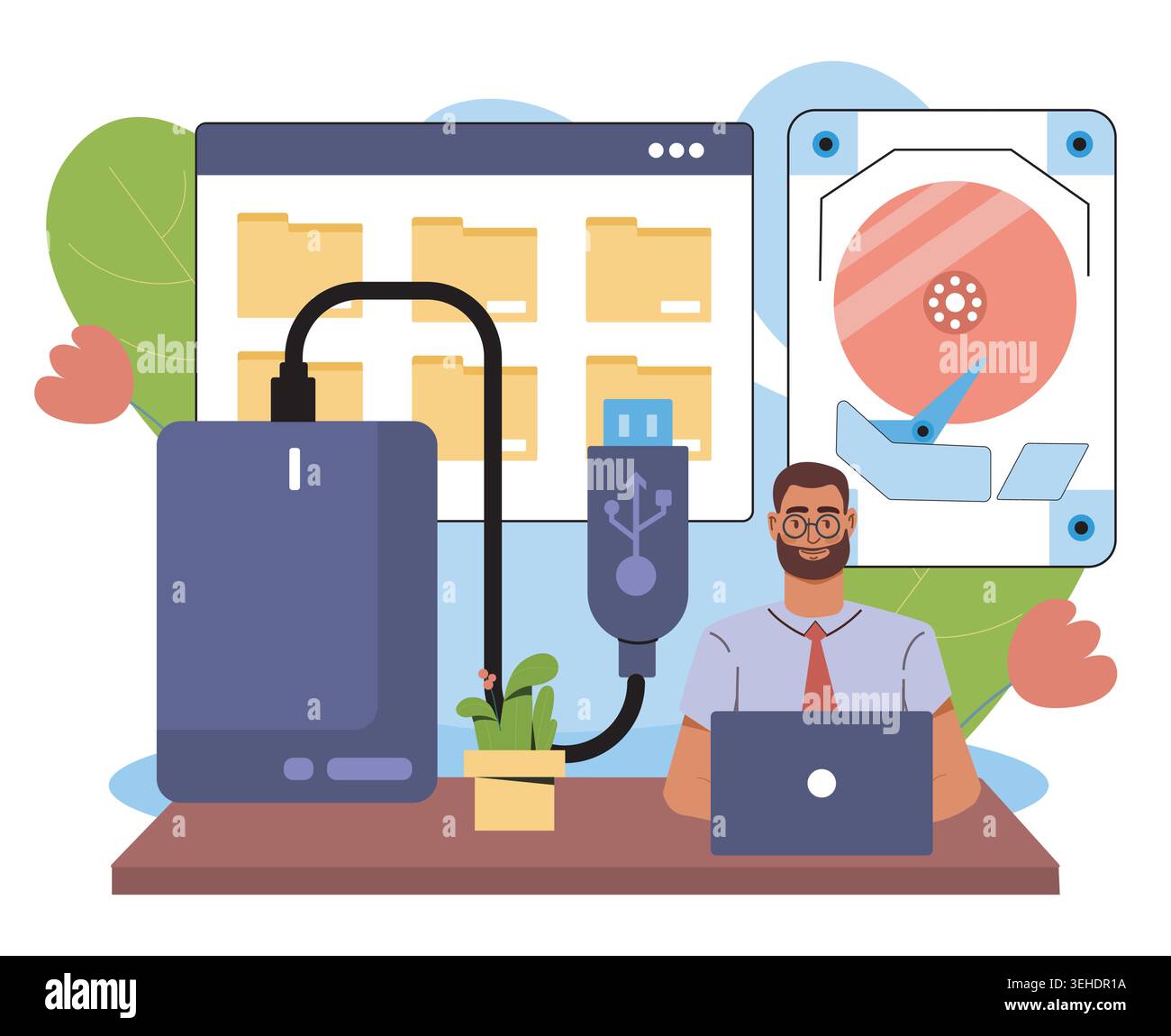 Data backup workspace. Vector illustration Stock Vector