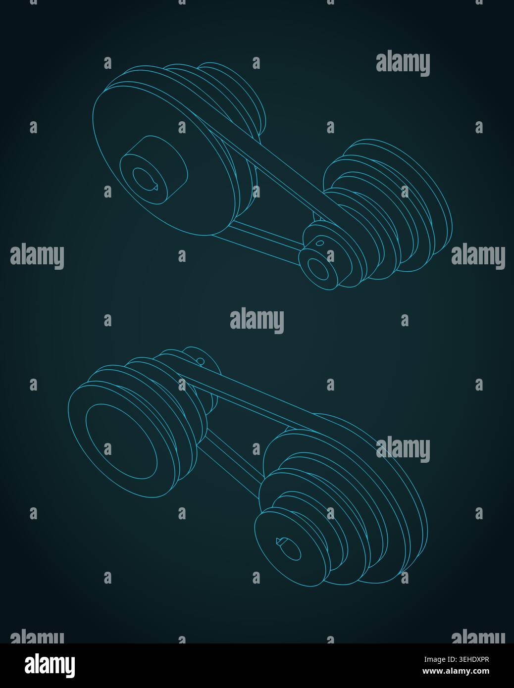 Variable Speed Belt Drive Example Variable speed belt drive mechanism isometric blueprint stylized vector ...