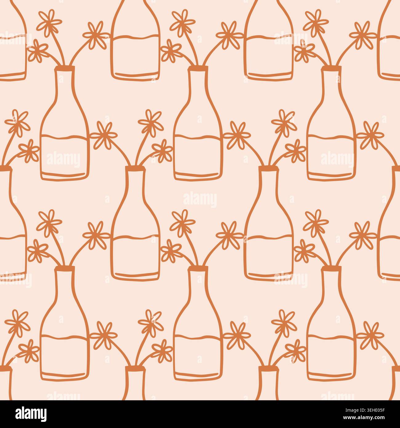 Seamless pattern with vase bottles and flowers Stock Vector