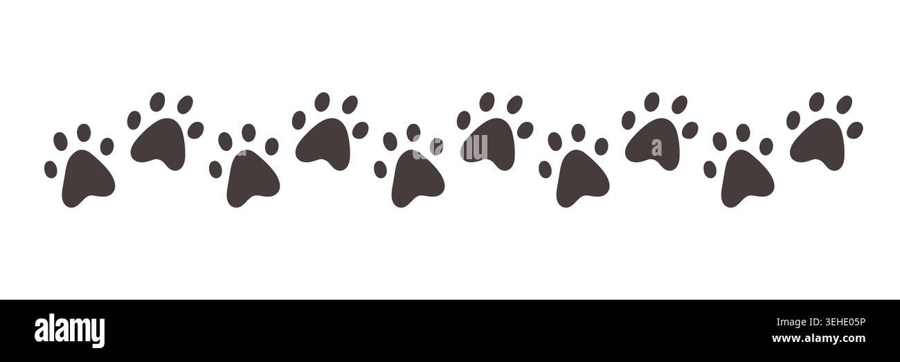 Pets paw prints border pattern simple flat style Stock Vector