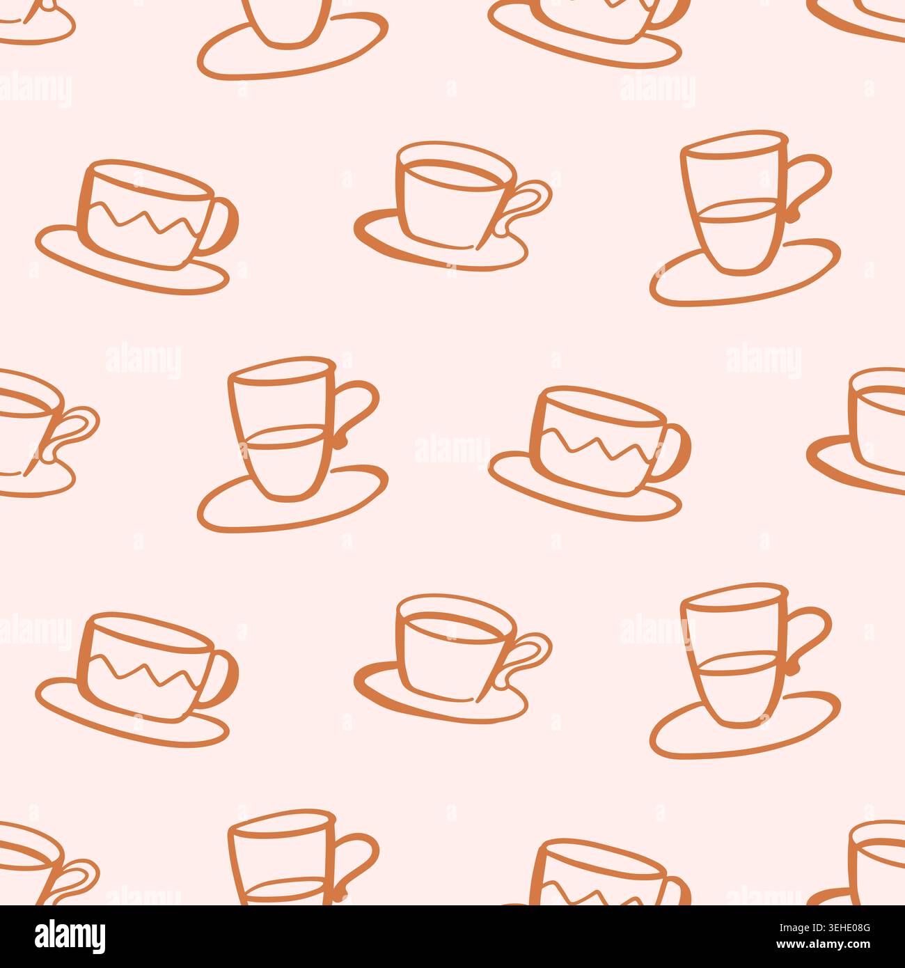 Hand drawn line coffee cups seamless pattern  Stock Vector