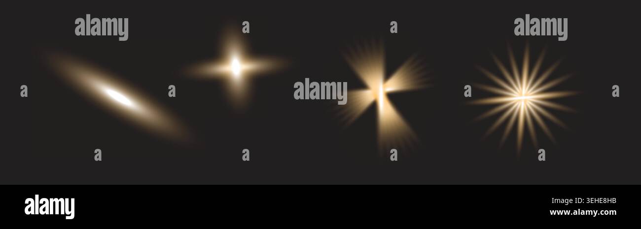Bright starburst light effects on dark background Stock Vector