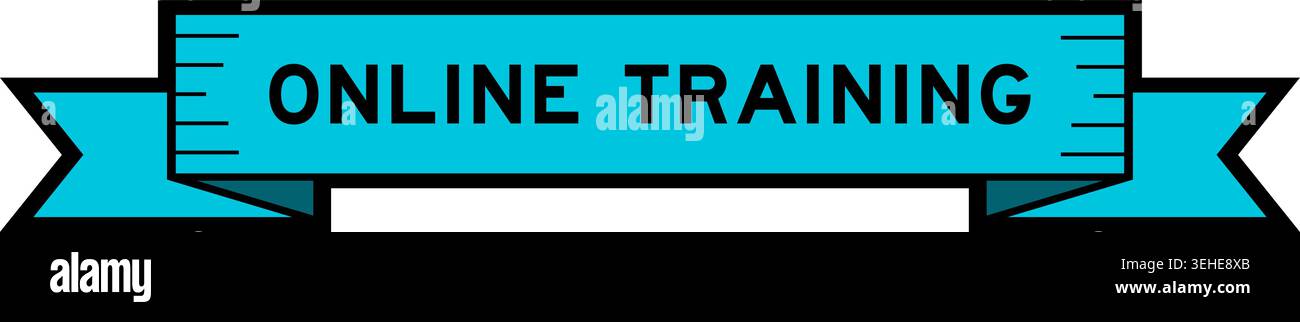 Ribbon label banner with word online training in blue color on white background Stock Vector