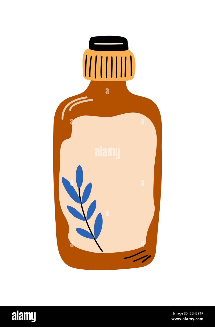 Brown bottle with leaf design isolated on white Stock Vector