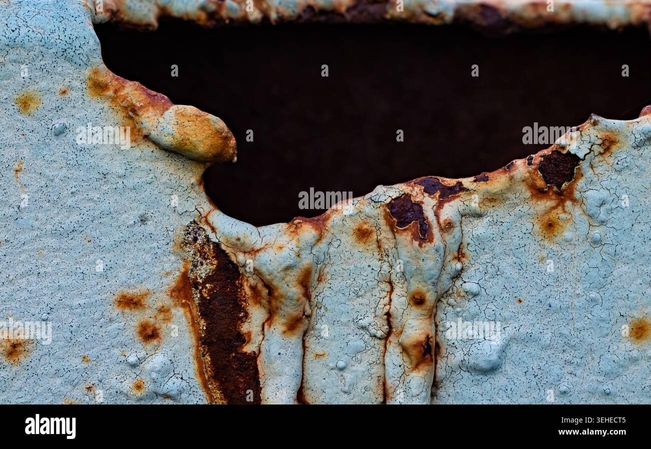 Close-Up Weathered Rust on Metal Surface with Textured Details Stock Photo