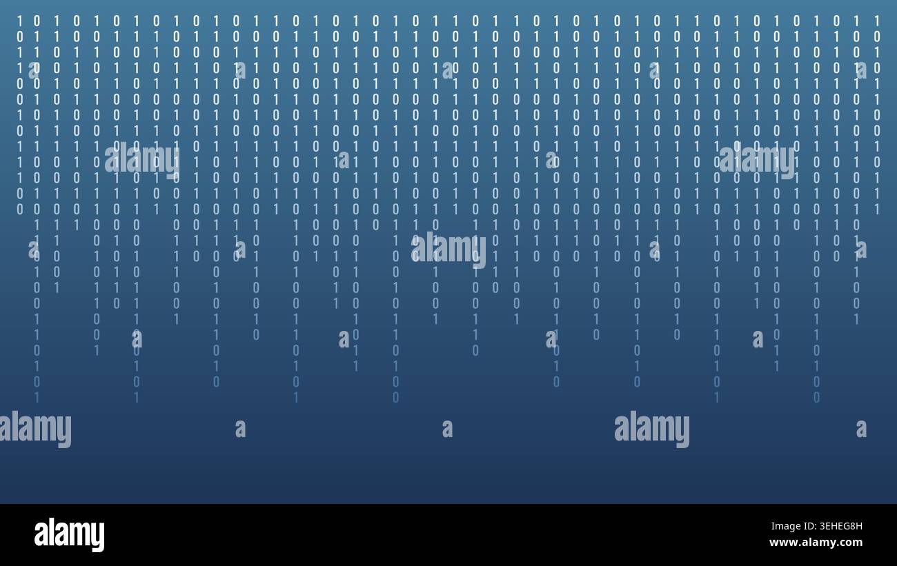 Minimalist binary code background matrix. Falling zeros and ones on a dark teal field Stock Vector