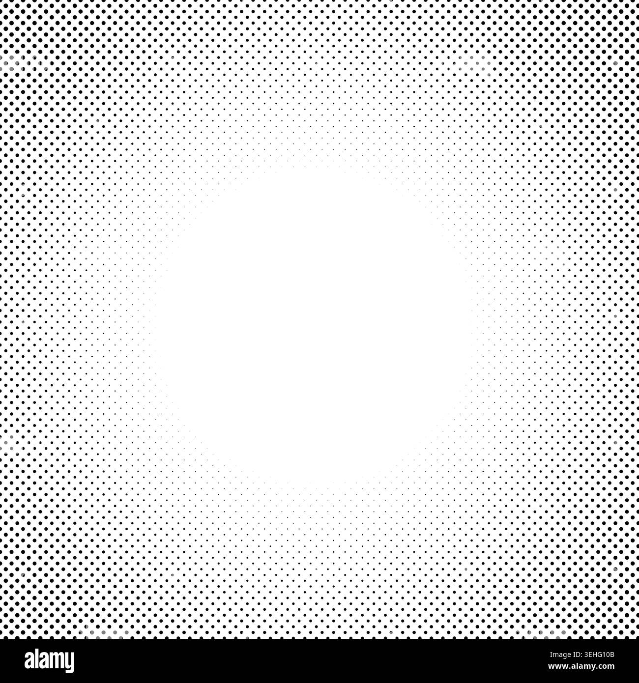 Halftone dots forming radial gradient, creating retro graphic pattern Stock Photo