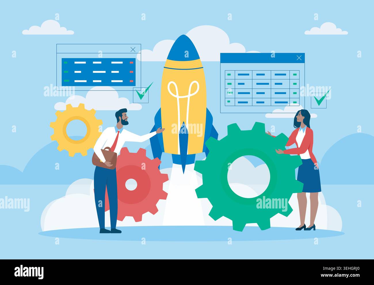 Startup launch teamwork. Vector illustration Stock Vector