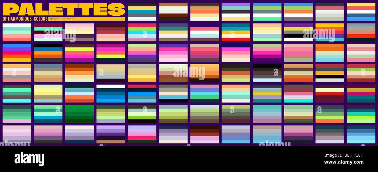 Vibrant set of harmonious color palette swatches features Vibrant, cool ...