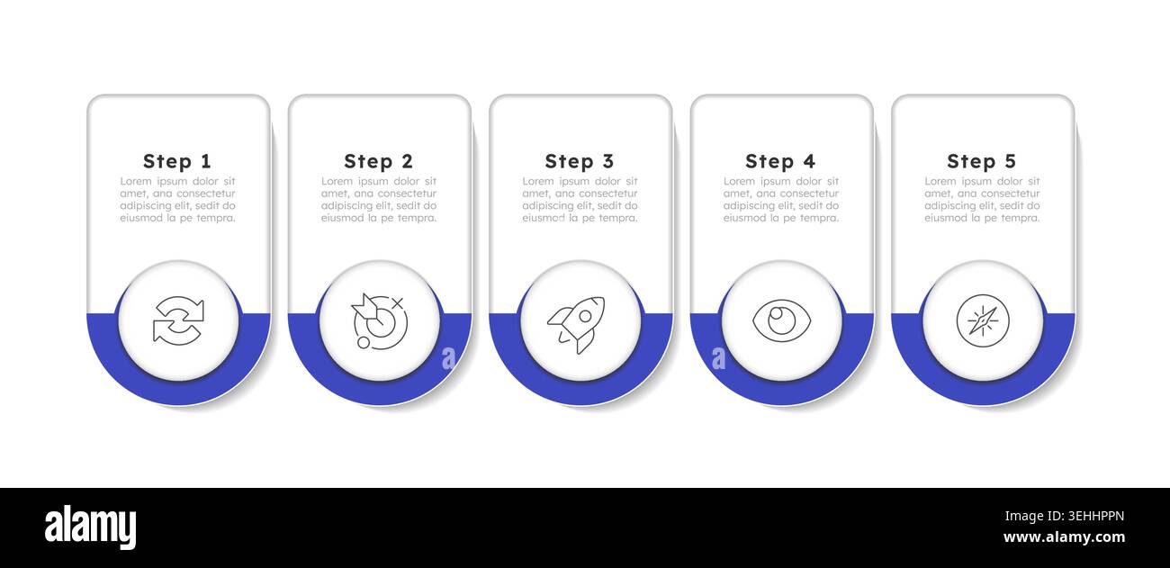 Business rounded blue horizontal infographic 5 steps Stock Vector