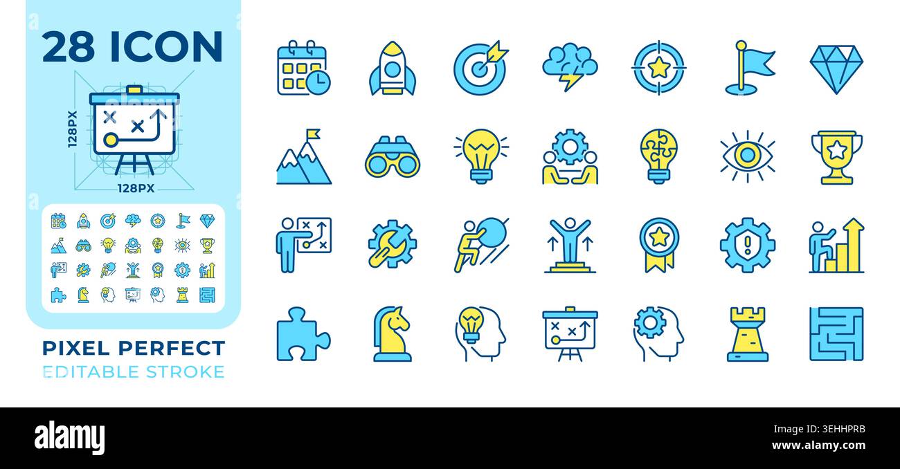 Strategy and action plan line color icons set Stock Vector