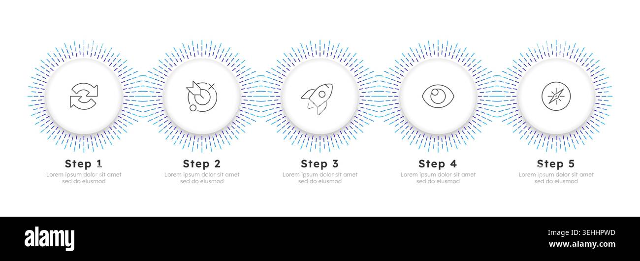 Business round horizontal timeline infographic 5 steps Stock Vector