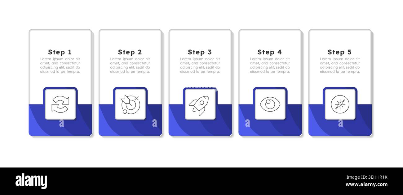 Business rectangle blue horizontal infographic 5 steps Stock Vector