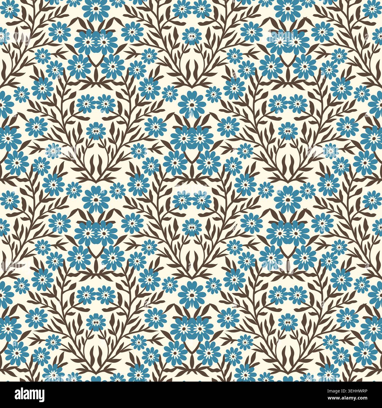 Cream Damask Style Small Floral Pattern Stock Vector