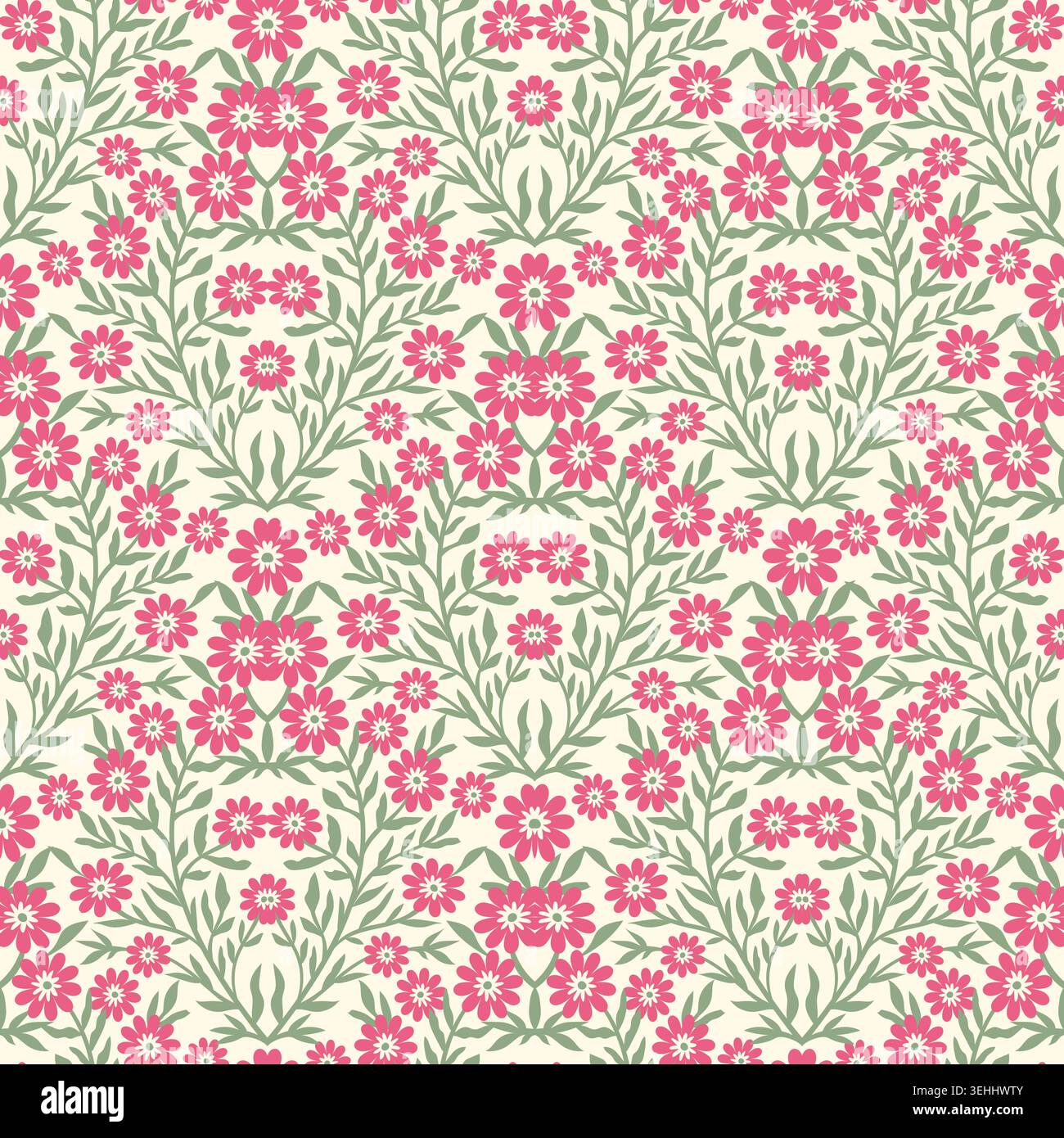 Pink and Cream Damask Flower Pattern Stock Vector