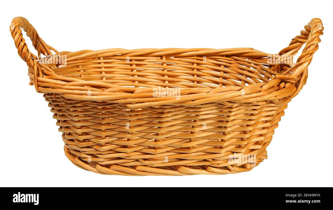 Empty wicker basket on white background Stock Photo