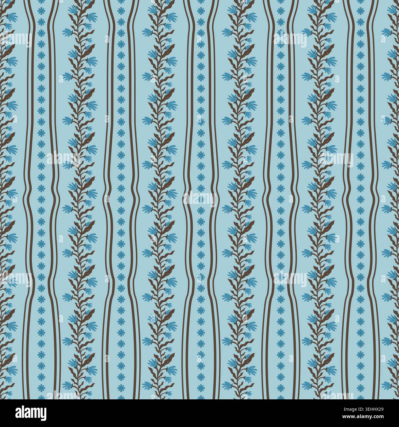 Sky Blue Vertical Floral Stripe Pattern Stock Vector