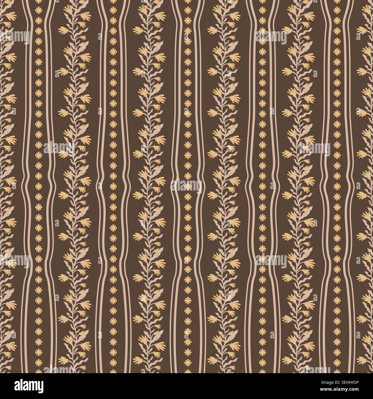 Chocolate Brown Ticking Flower Stripe Pattern Stock Vector