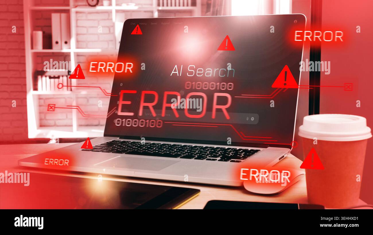 Scam message shows error on computer screen with alerts and warning signs Stock Photo