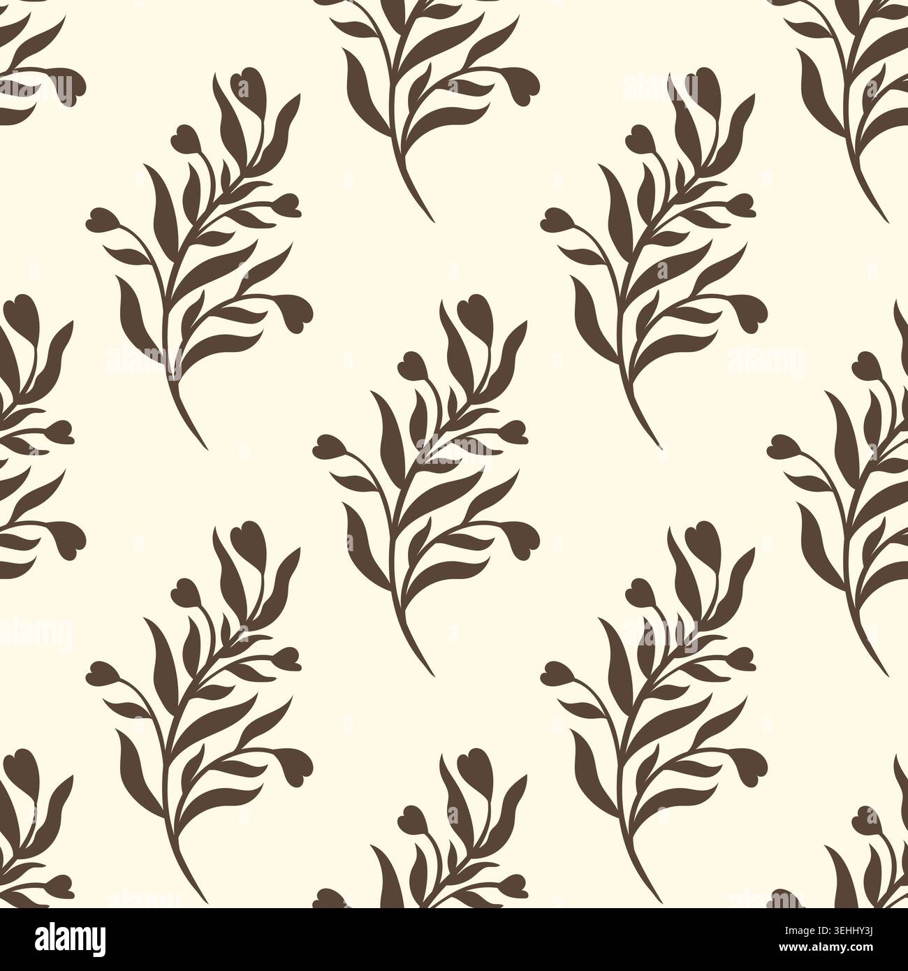 Ivory Cream Minimalist Tulip Sprig Pattern Stock Vector