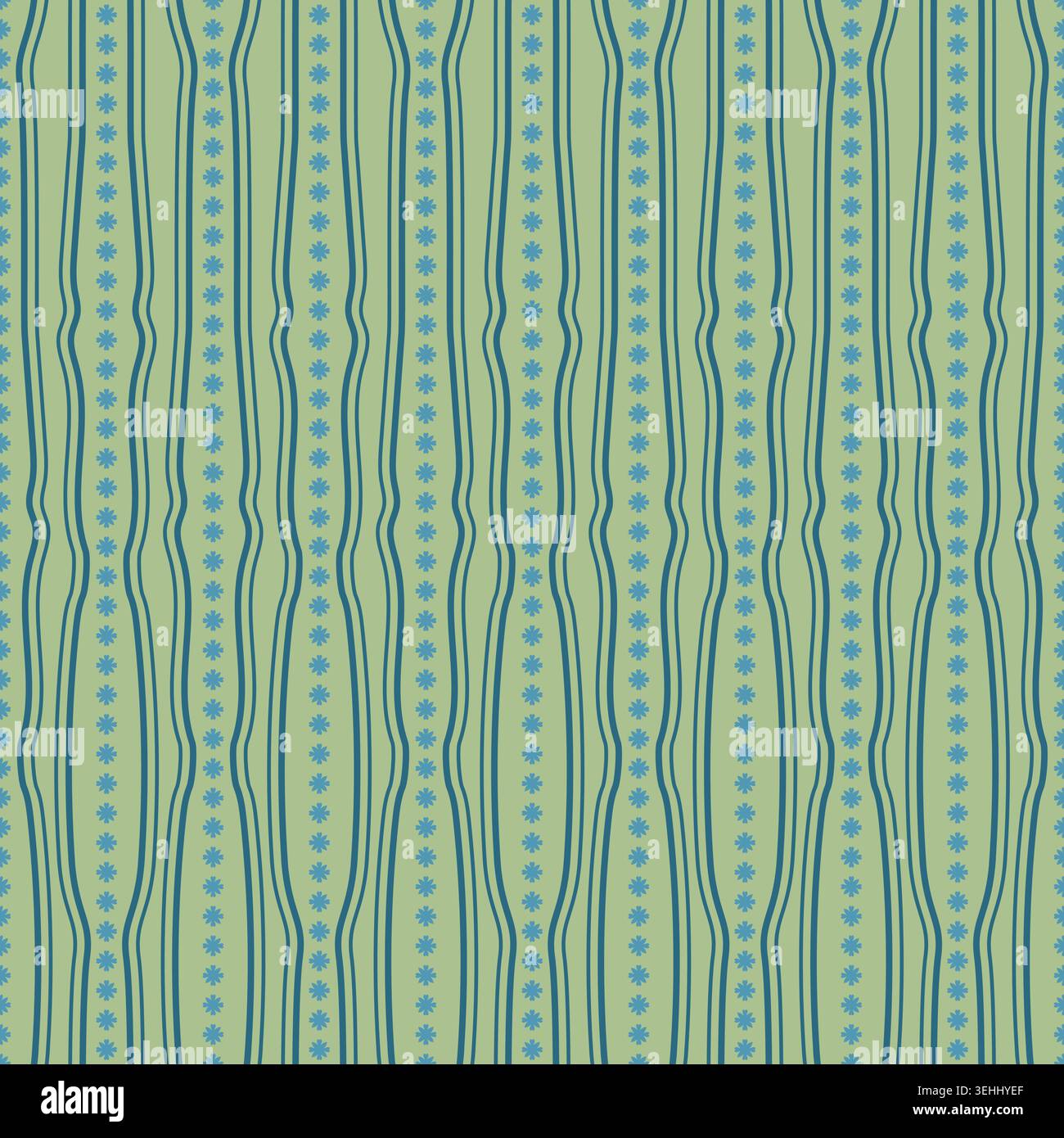 Folk Geometric Stripe Sage Blue Pattern Stock Vector