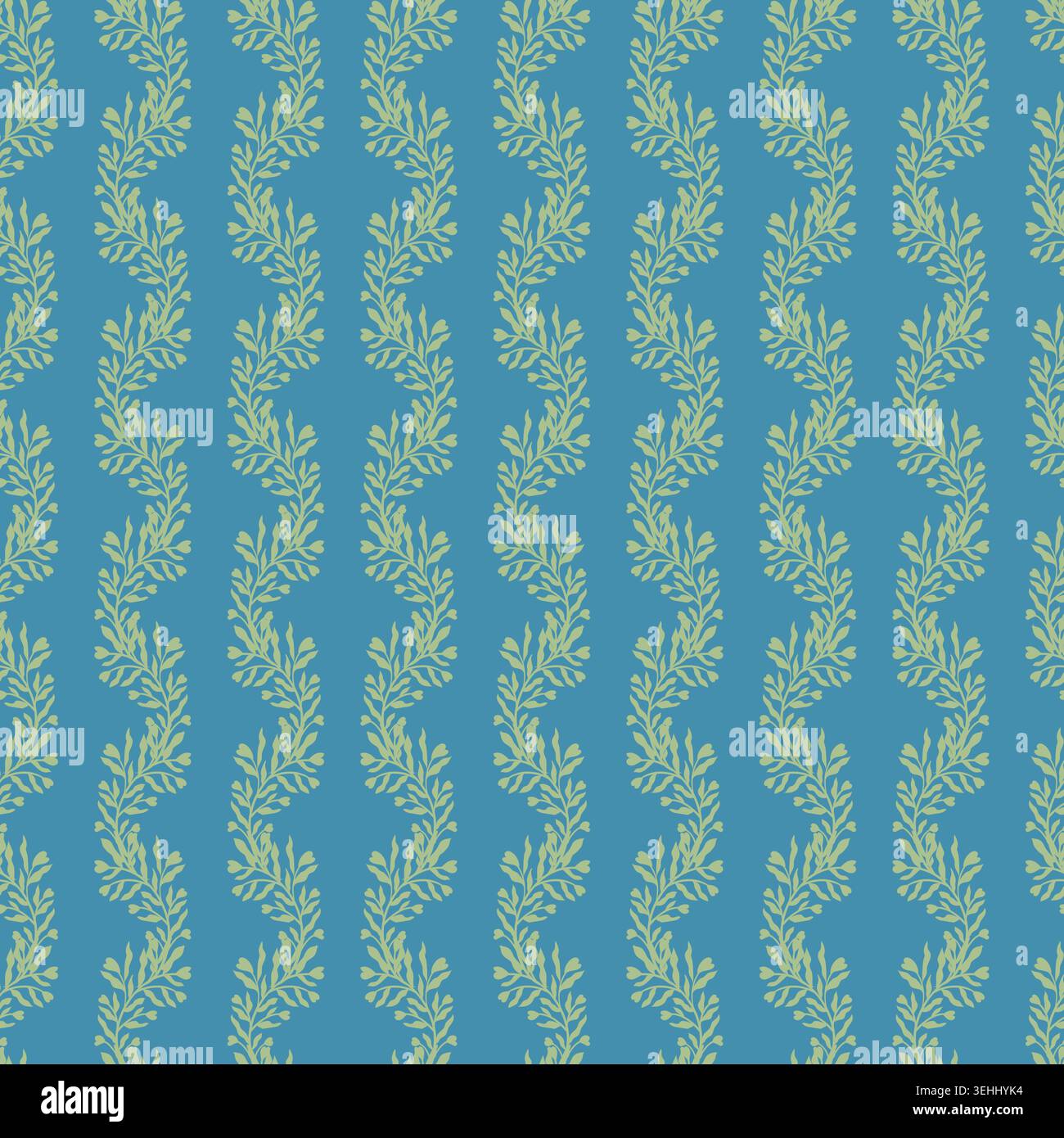 Teal Blue Botanical Leaf Stripe Pattern Stock Vector
