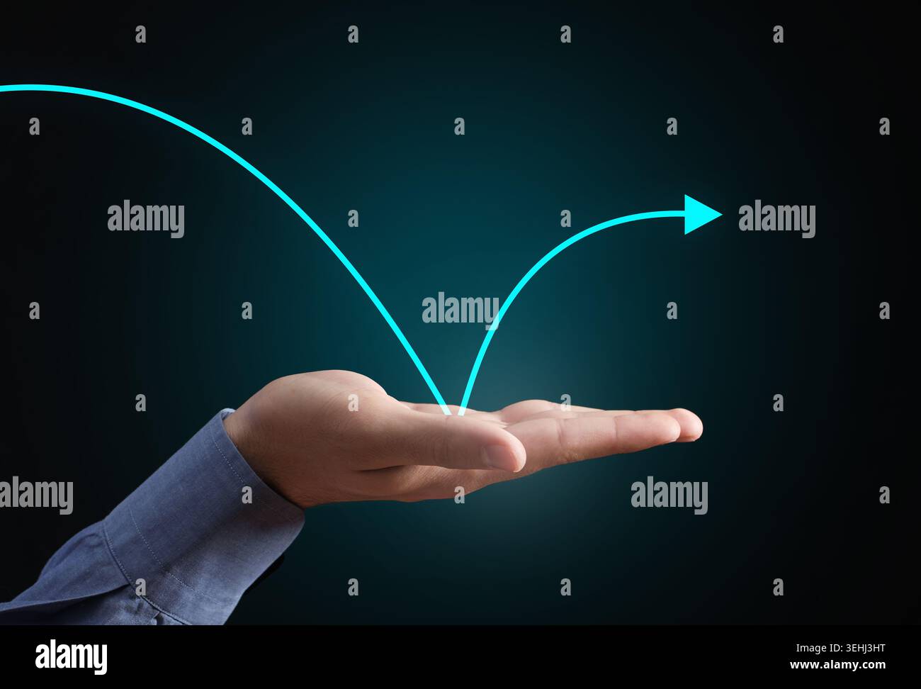 Helping hand supporting a bouncing arrow, symbolizing business recovery, market rebound and sustained economic growth Stock Photo