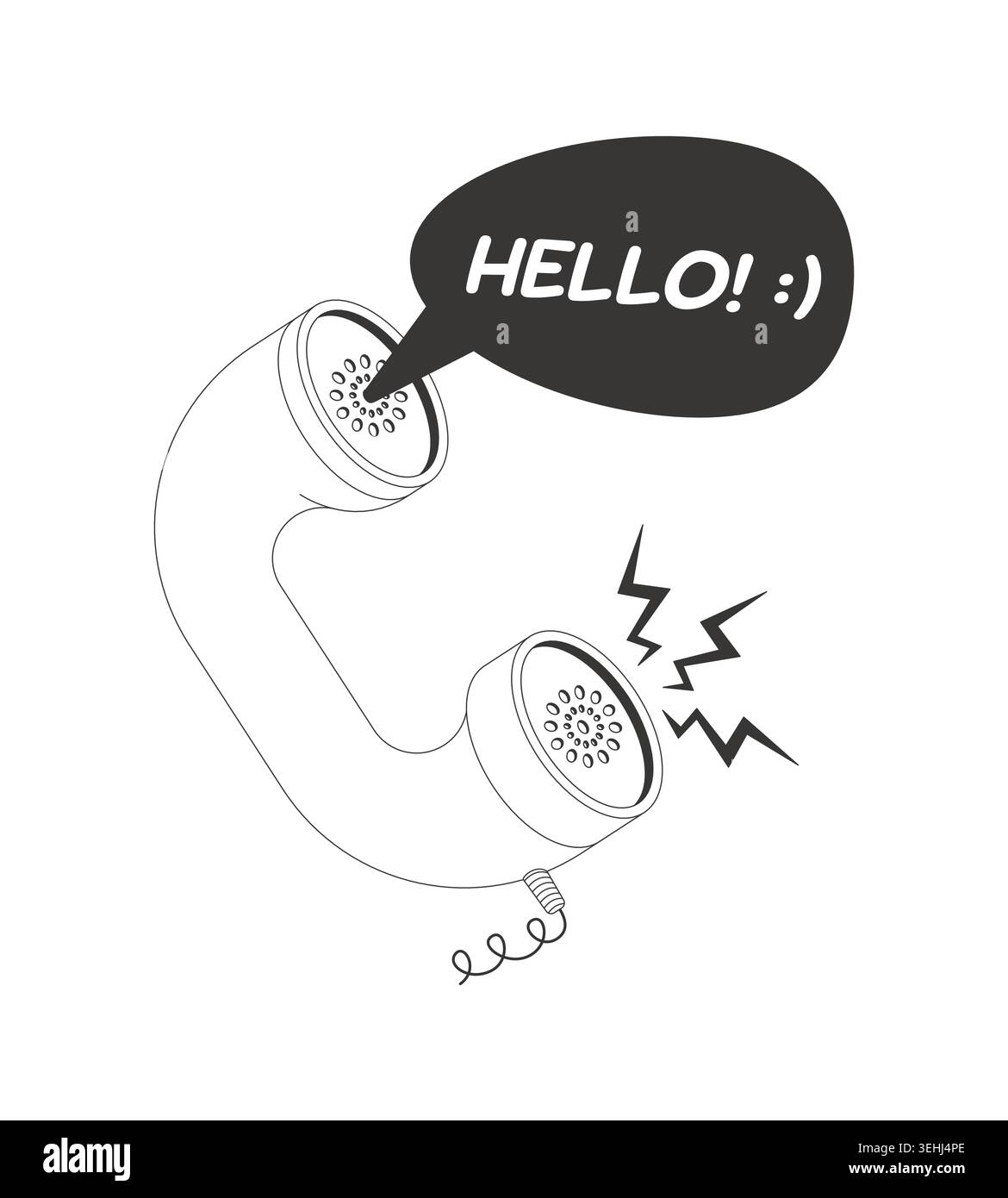 Retro telephone handset greeting 2D line object Stock Vector