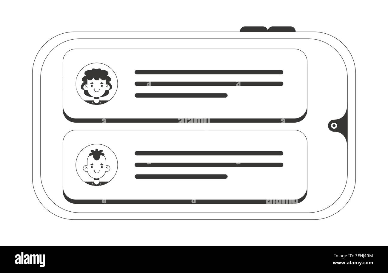 Mobile messaging app on smartphone screen 2D line object Stock Vector