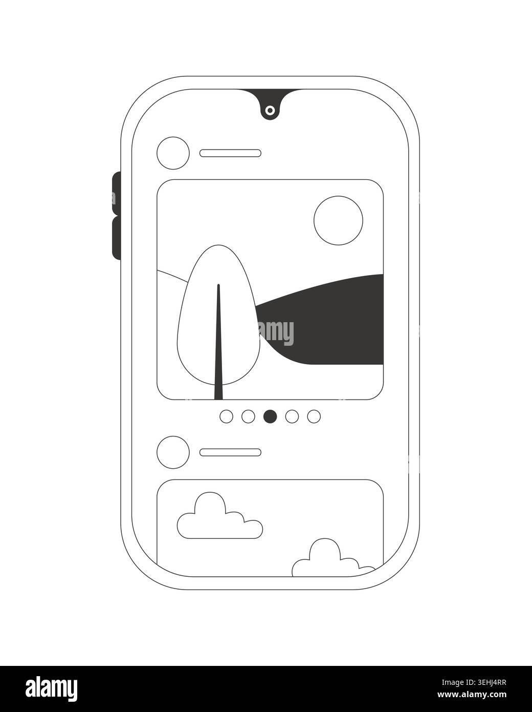 Social media feed on mobile phone 2D line object Stock Vector