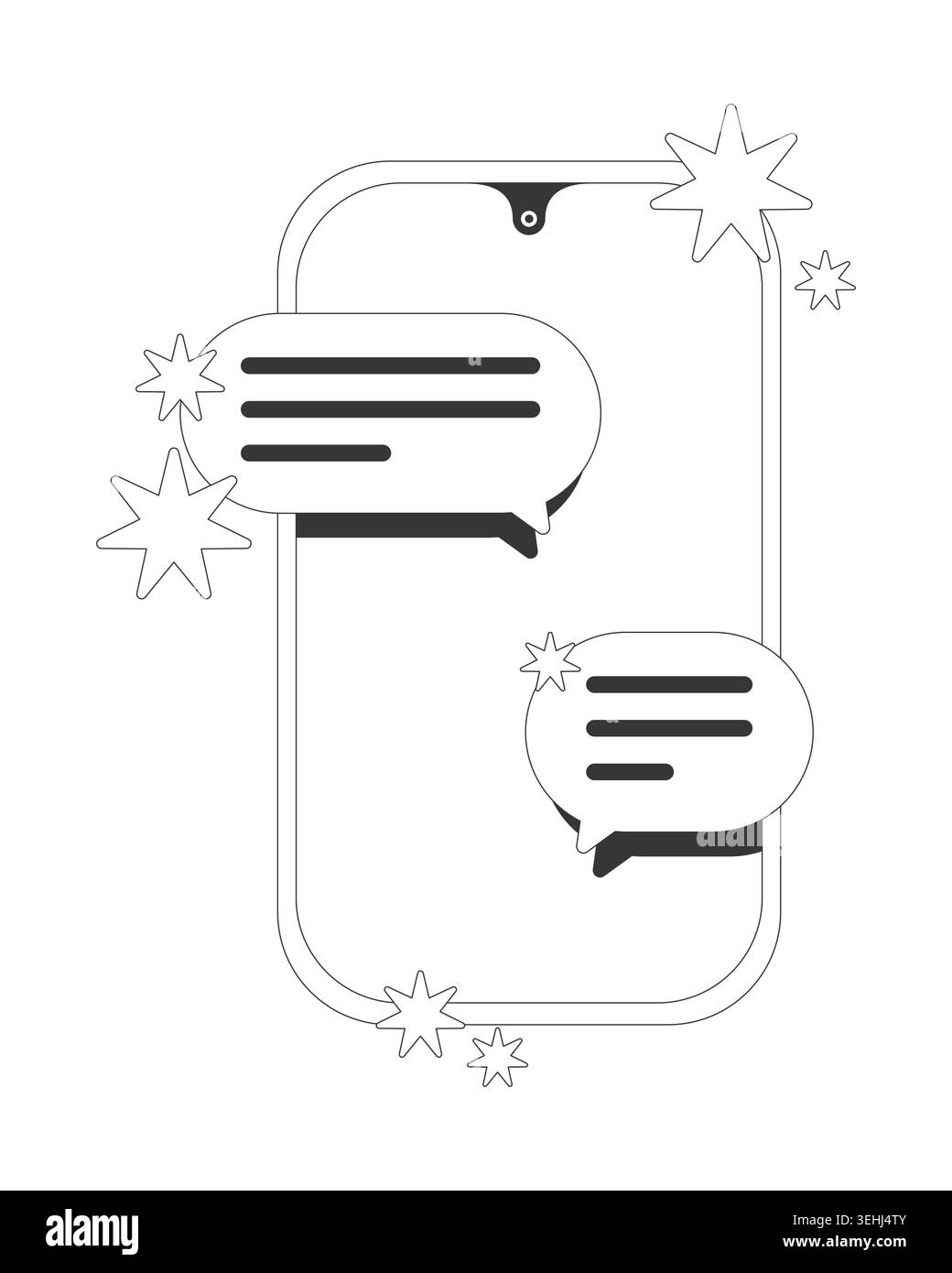 Smartphone chat messaging neo brutalism 2D line object Stock Vector